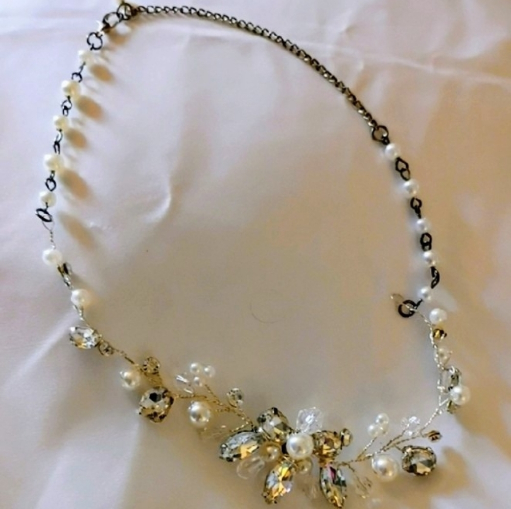 Ivory Pearl and Crystal Vine Necklace
